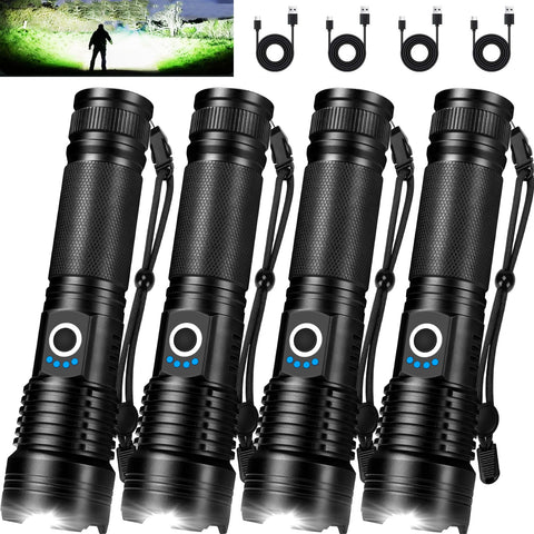 MIXILIN four-pack rechargeable flashlights with a powerful 99k-lumen beam for outdoor use