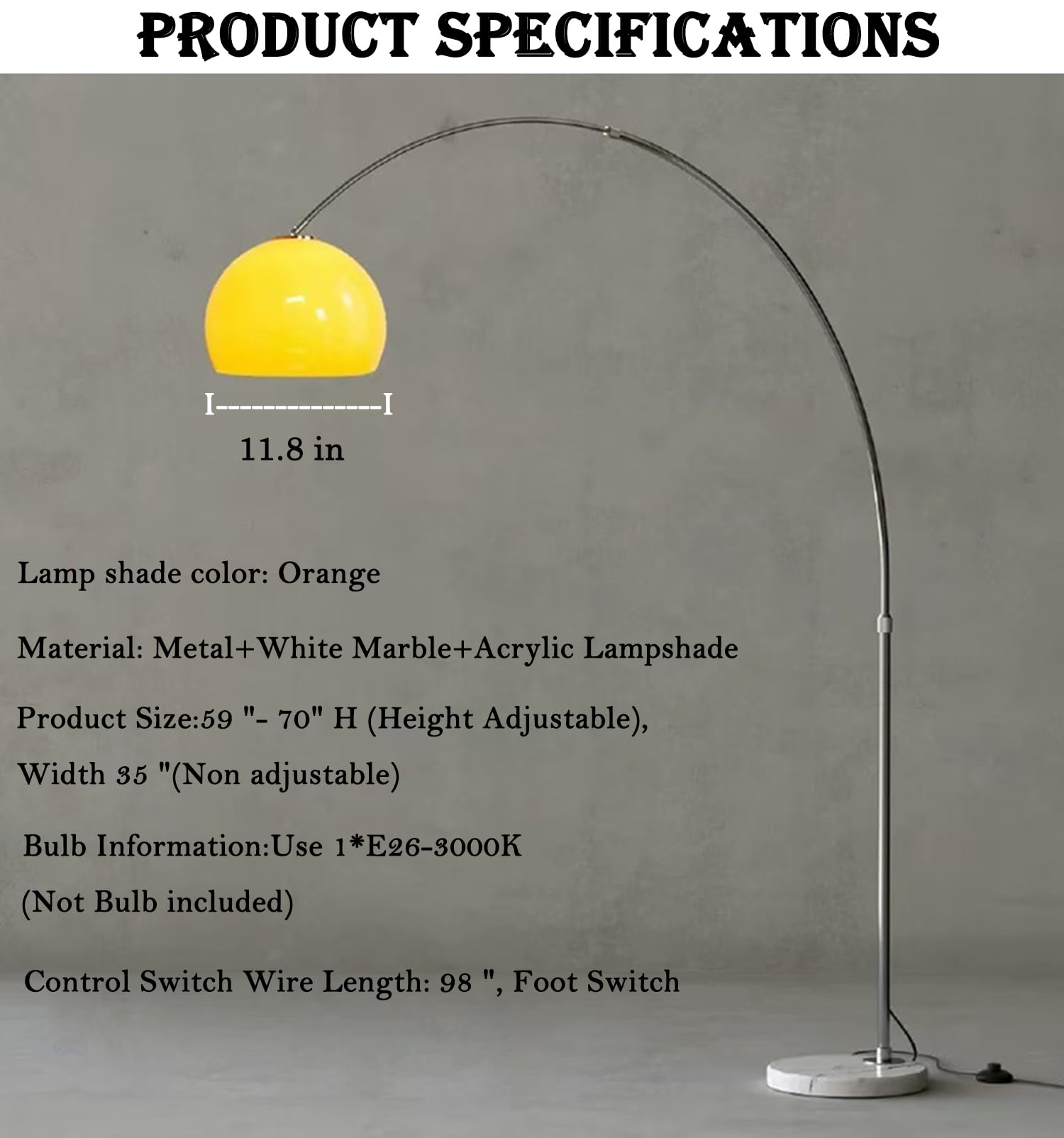 MIXL Orange Arc Lamp in a room setting highlighting mid-century style