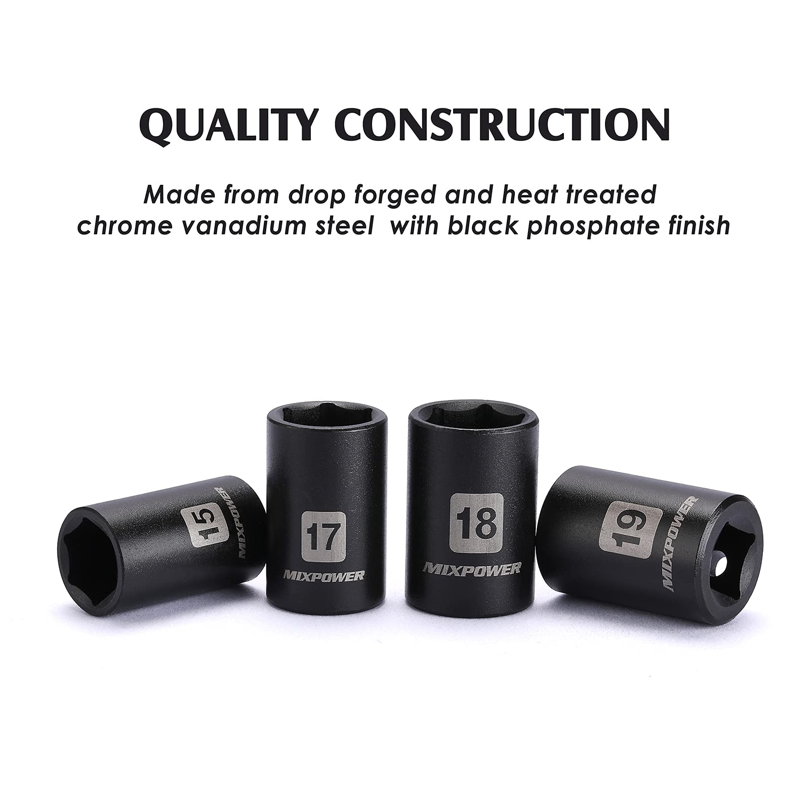 MIXPOWER 1/2-inch drive shallow sockets ideal for tight spaces and high-torque tasks.