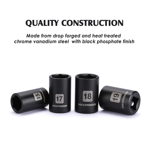 MIXPOWER 1/2-inch drive shallow sockets ideal for tight spaces and high-torque tasks.