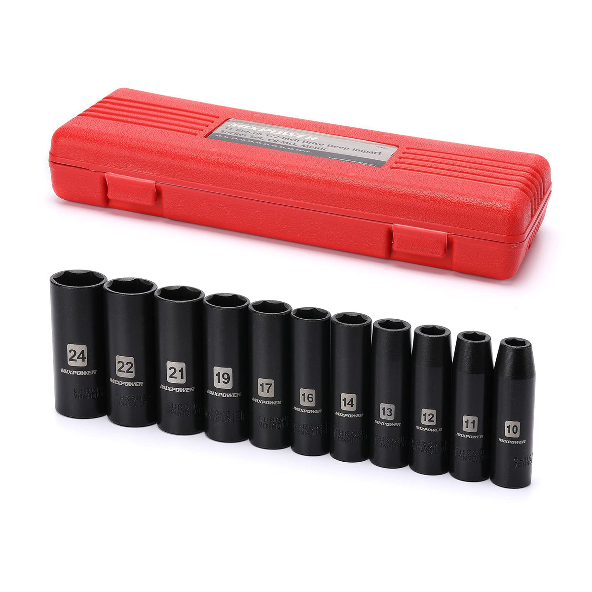 MIXPOWER 11-piece half-inch drive deep impact sockets overview for durable high-torque use.