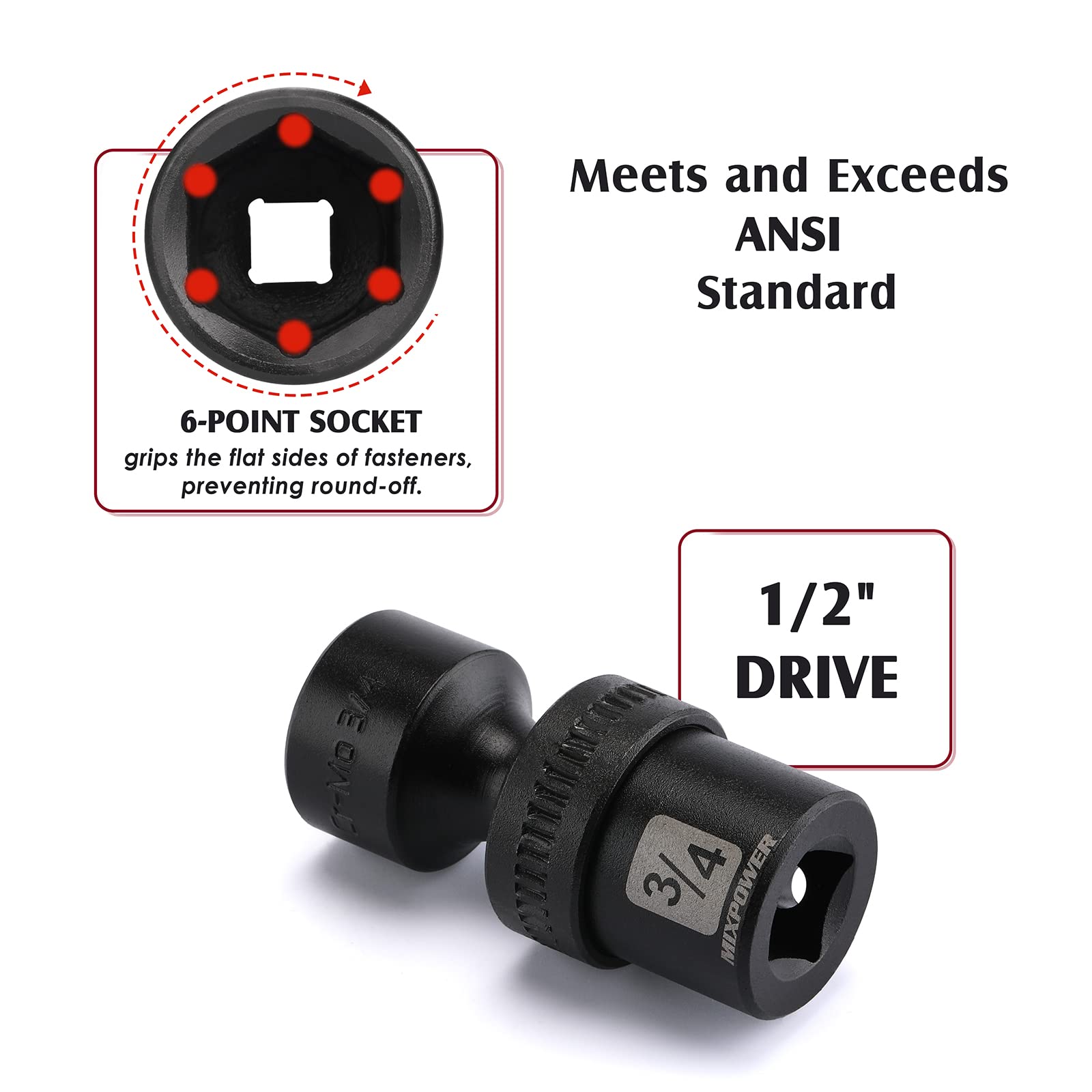 MIXPOWER 7/16 to 1-1/4 inch range covers most automotive repairs.