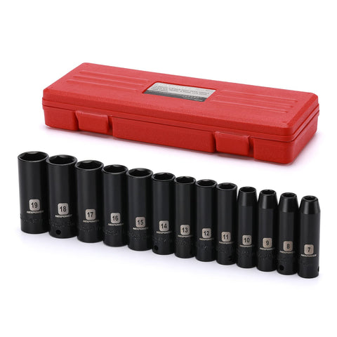 MIXPOWER 13-piece 3/8 drive deep impact sockets arranged for versatile metric torque tasks.