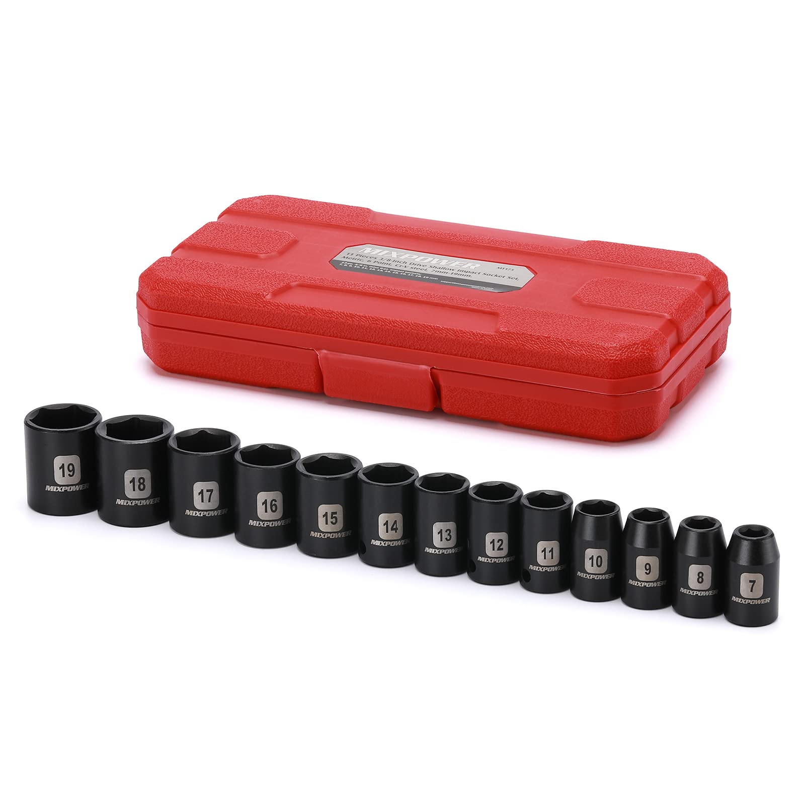 MIXPOWER 13-piece 3/8 shallow sockets set, 7–19 mm, versatile for bolt work
