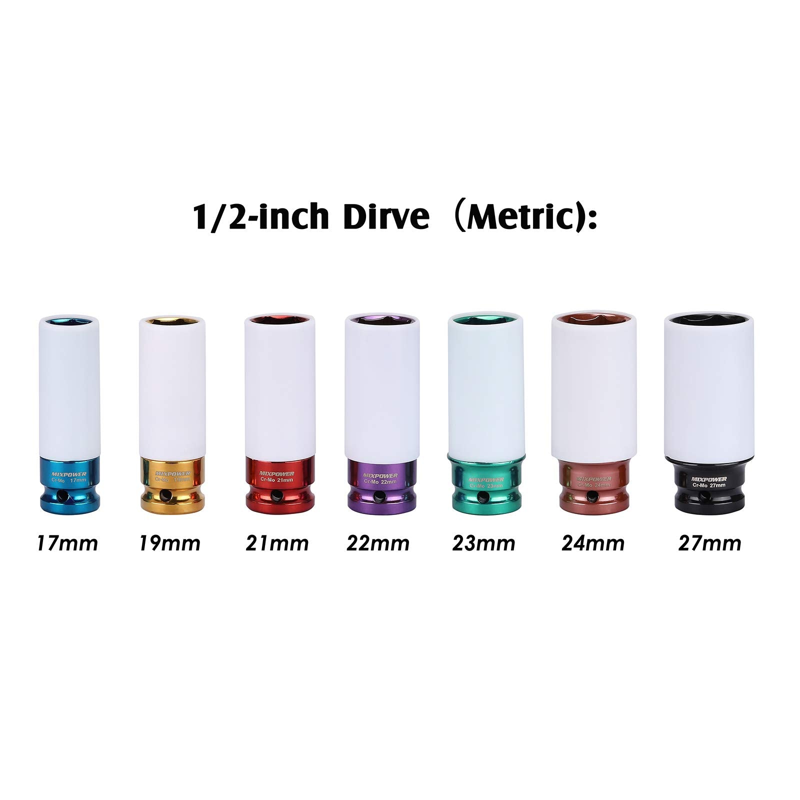 MIXPOWER 17mm deep socket on 1/2-inch drive with color-coded, non-marring sleeve.