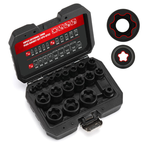 MIXPOWER 19PC external Torx Plus sockets displayed in a sturdy blow-molded case for organization