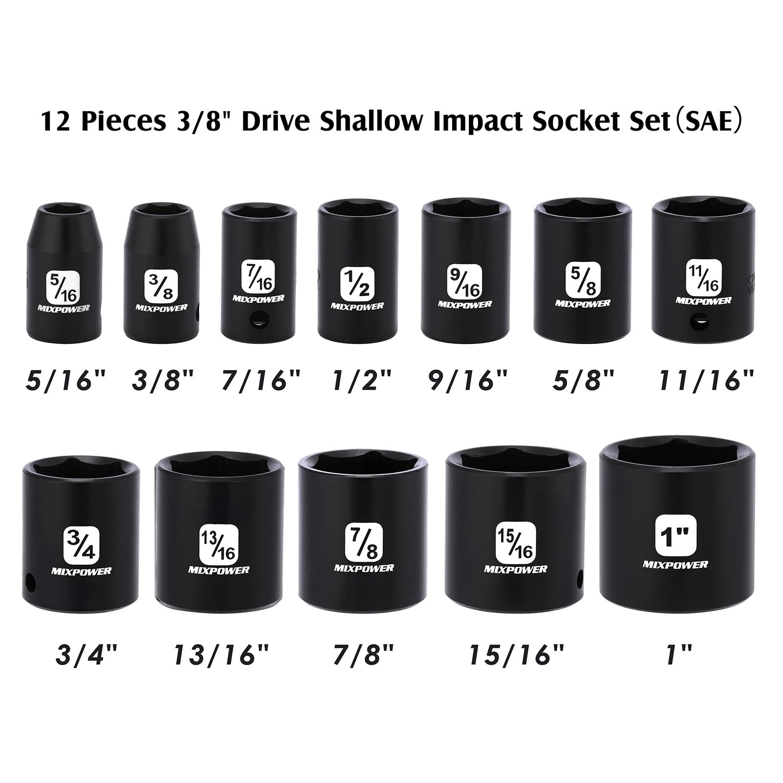 MIXPOWER 3-8 inch drive sockets closeup for easy readability