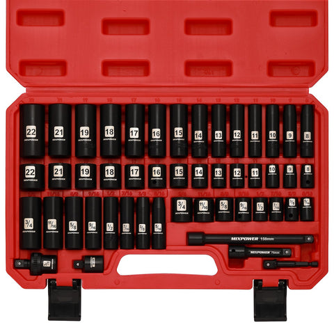 MIXPOWER 3/8 drive deep socket set ready for high-torque tasks.
