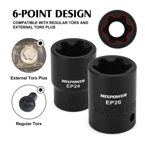 MIXPOWER 3/8 in drive sockets EP10–EP16 with laser‑marked sizing