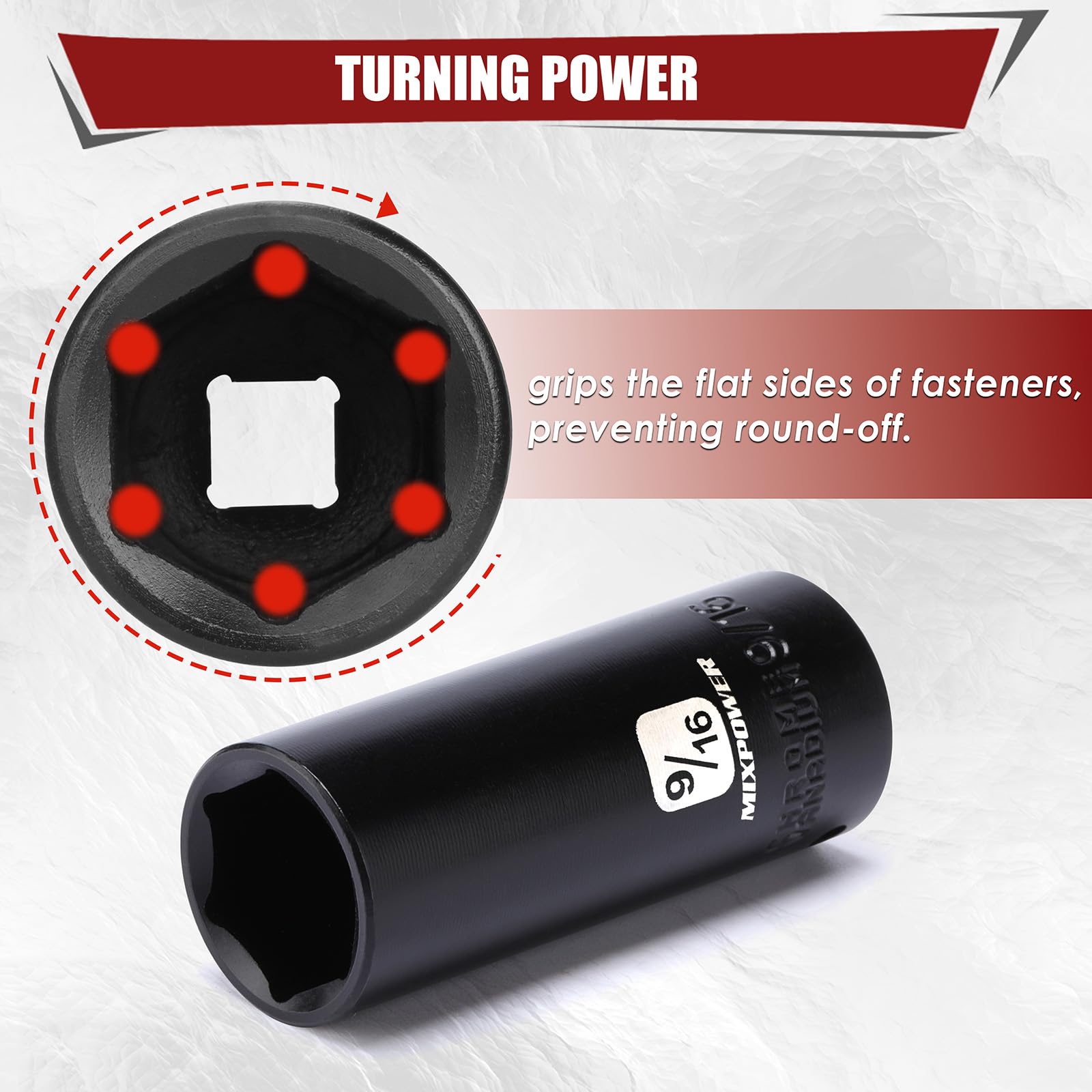MIXPOWER 6-point drive design for secure fastener grip