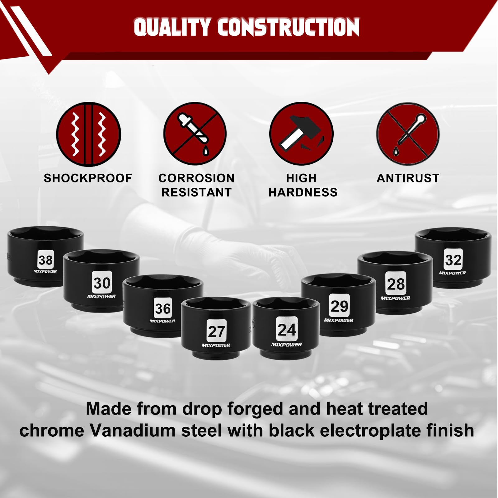 MIXPOWER 28mm oil filter socket with low-profile design for obstructed spaces