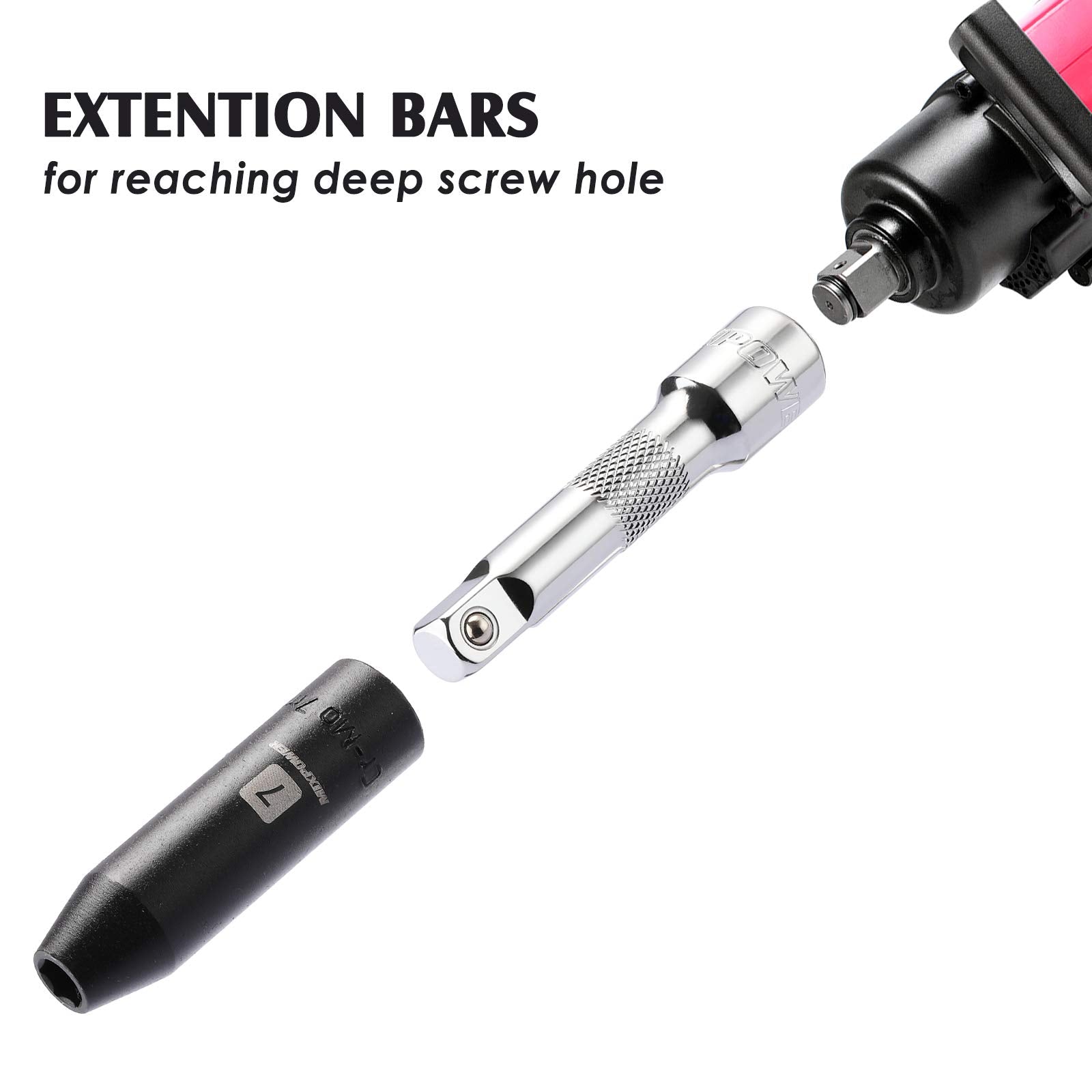 MIXPOWER 10-inch 3/8-inch extension bar for long reach.