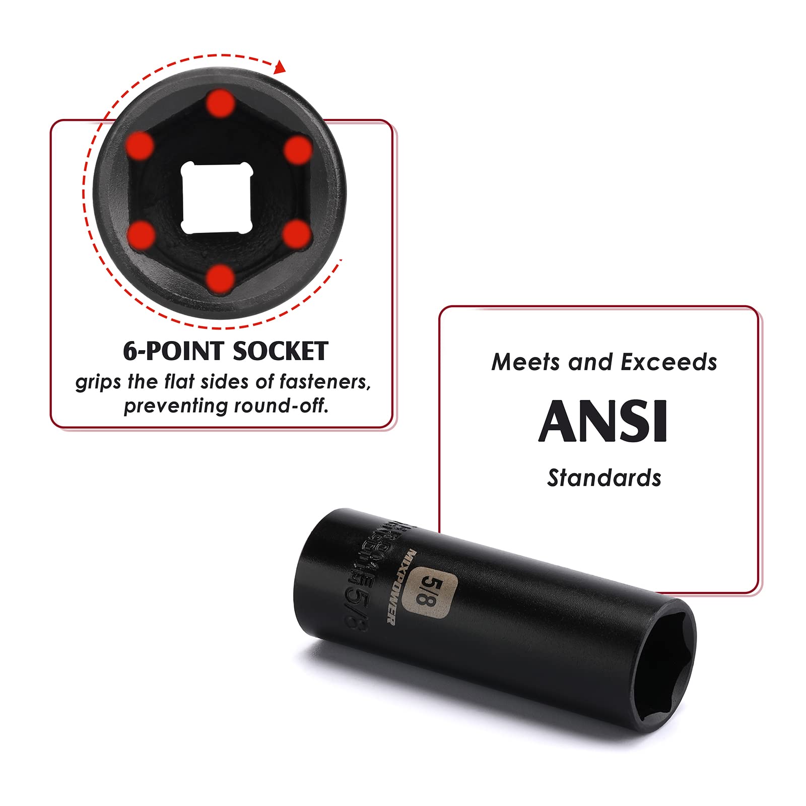 MIXPOWER black phosphate finish resists wear during long-term use.