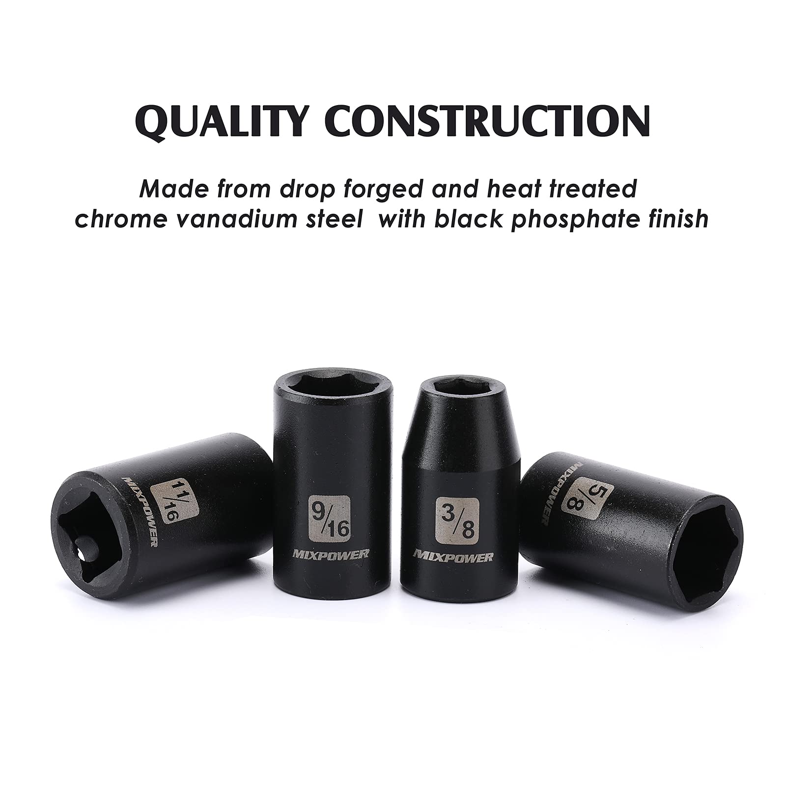 MIXPOWER black phosphate finish resists corrosion with a clean look.
