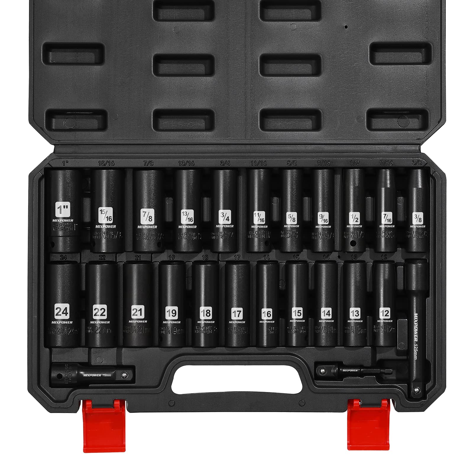 Mixpower CR-V steel deep sockets deliver durability for challenging jobs.