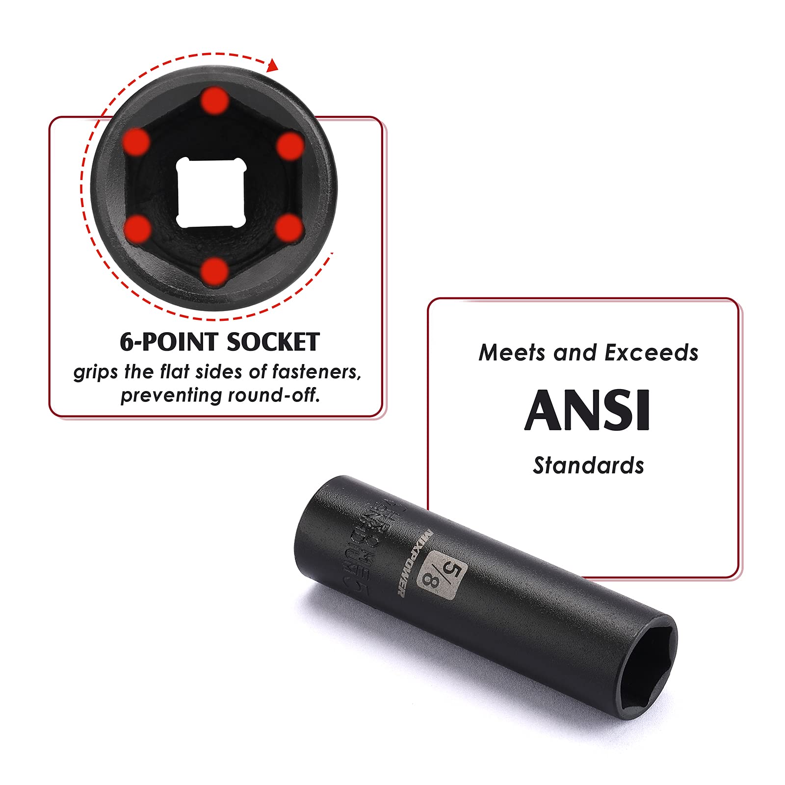 MIXPOWER deep socket 5/8-in visual supports quick fastener removal