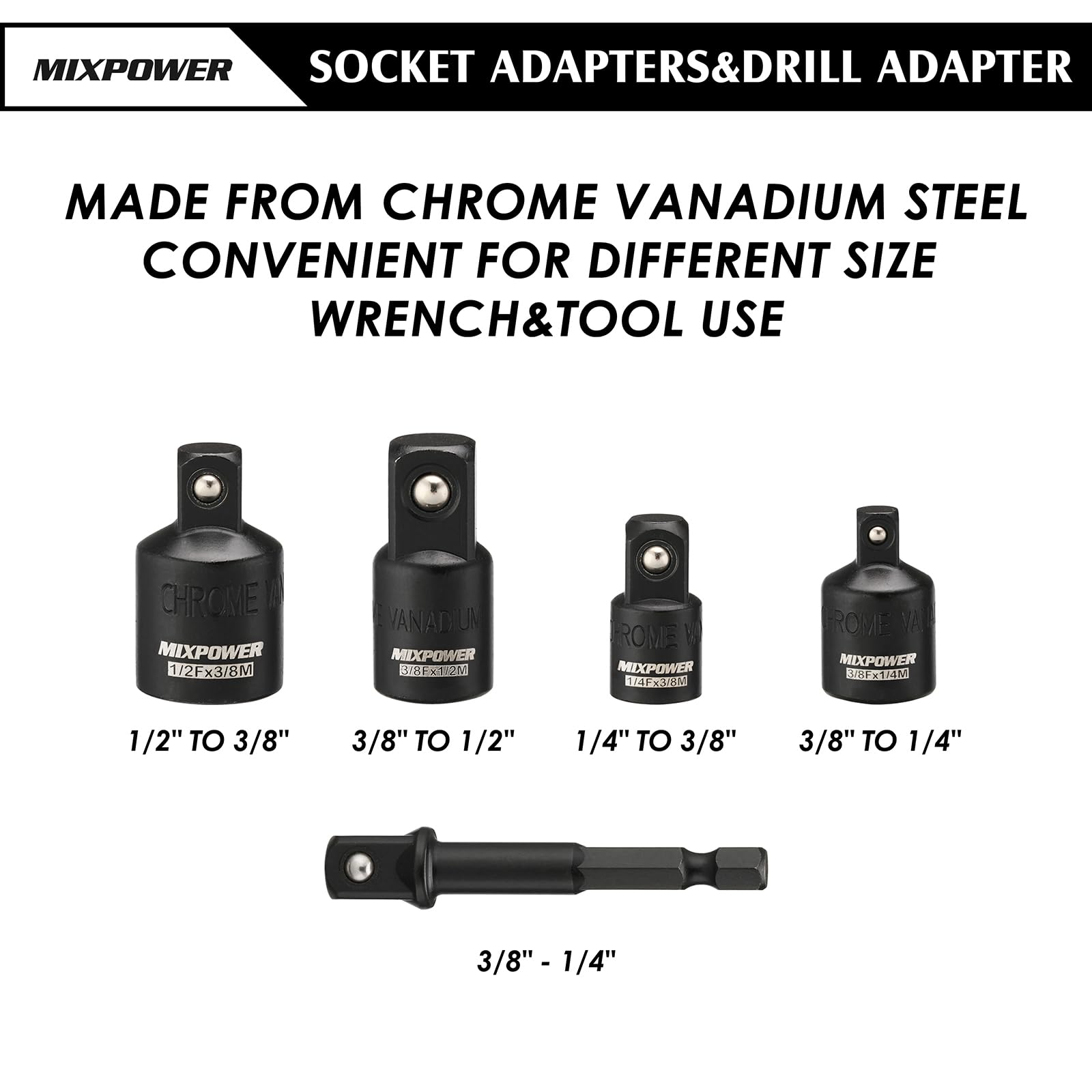 Mixpower E-Torx sockets 1/4" drive E4 to E8 for electronics tasks.