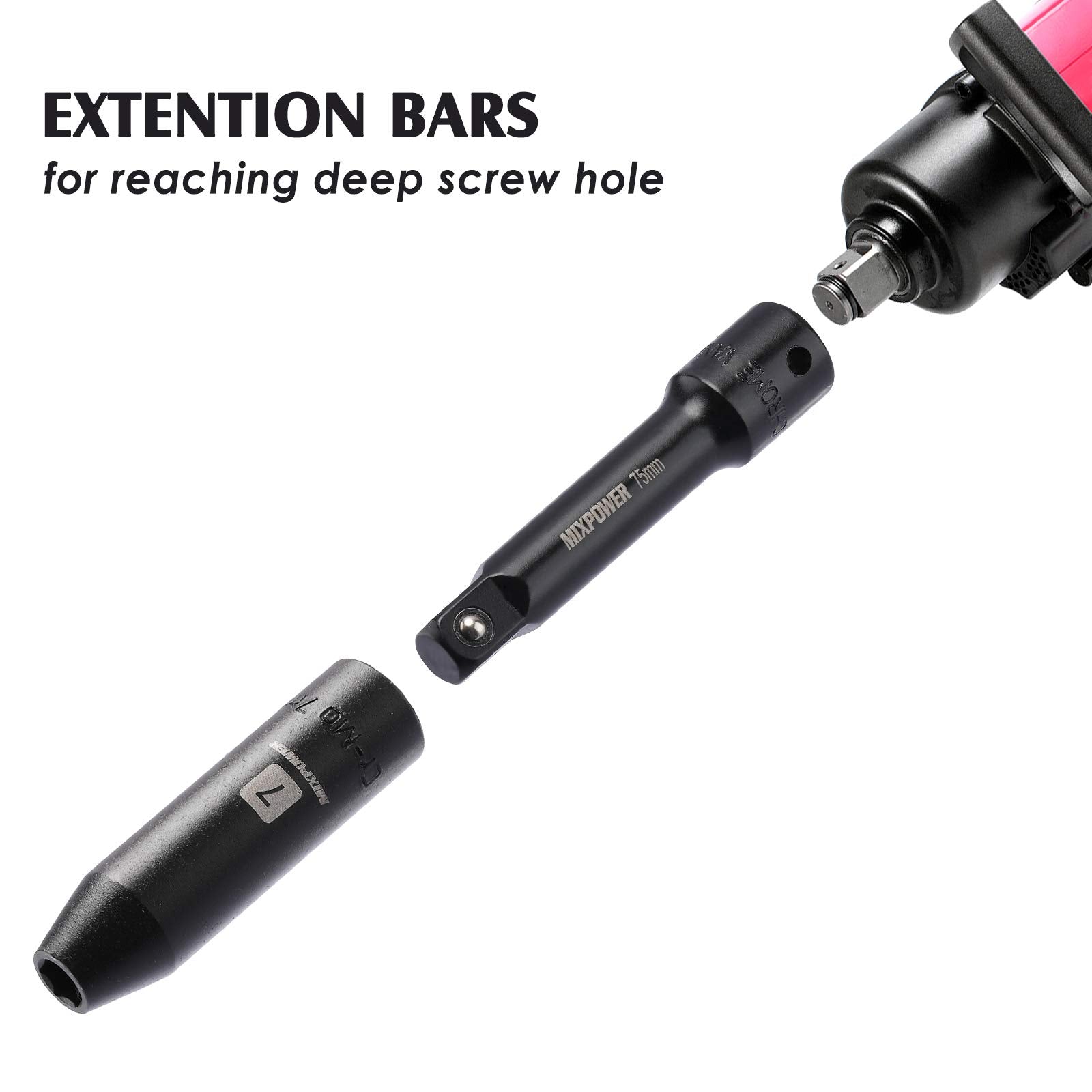 MIXPOWER three-eighths-inch 10-inch extension bar for deep sockets