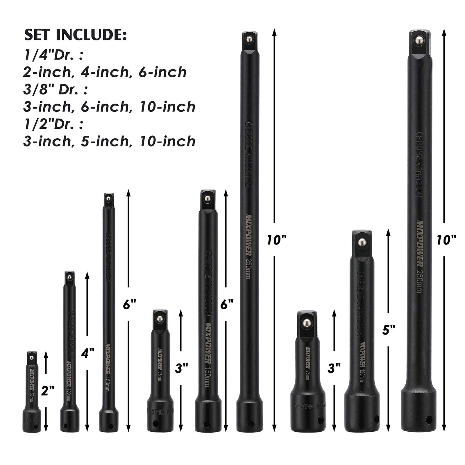 MIXPOWER three-eighths-inch 3-inch extension bar for overhead work
