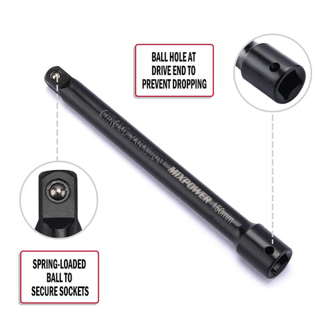 MIXPOWER three-eighths-inch 6-inch extension bar with mid-length reach