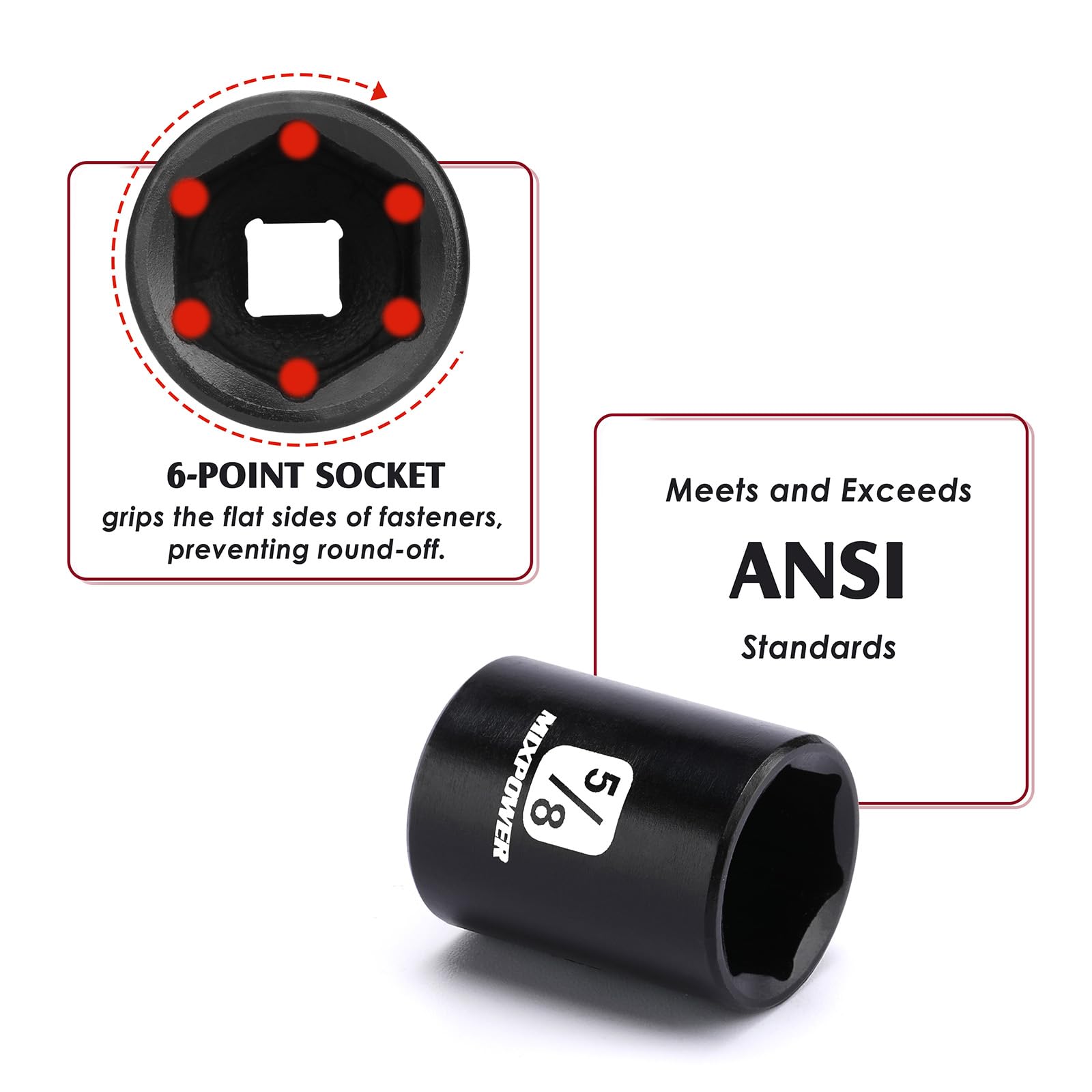 MIXPOWER laser-etched size markings stay legible in dim light