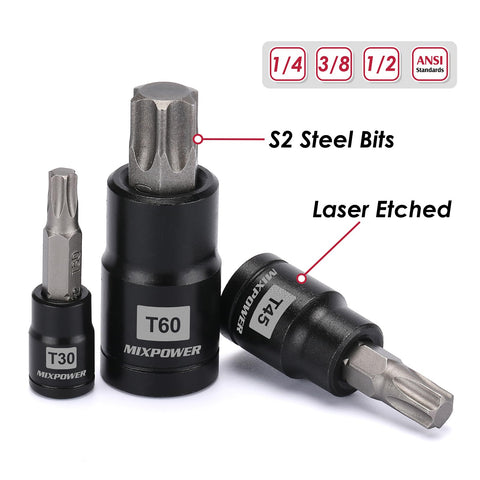 MIXPOWER S2 alloy steel torx bits emphasize high wear resistance.