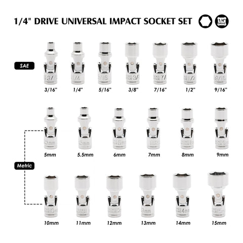 MIXPOWER SAE and metric sockets laid out with clear size markings for quick selection.
