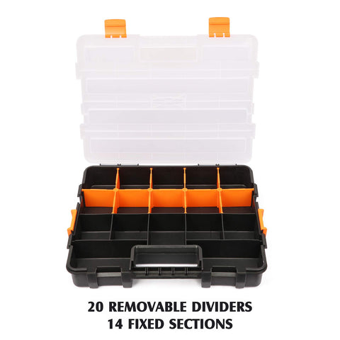 Mixpower toolbox with orange safety buckle, secure closure for portable use