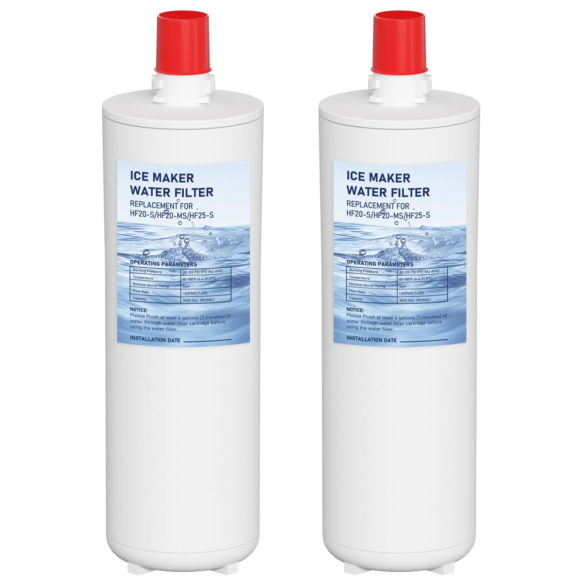 Mixzeny HF20-S filter cartridge close-up with carbon block for chlorine reduction.