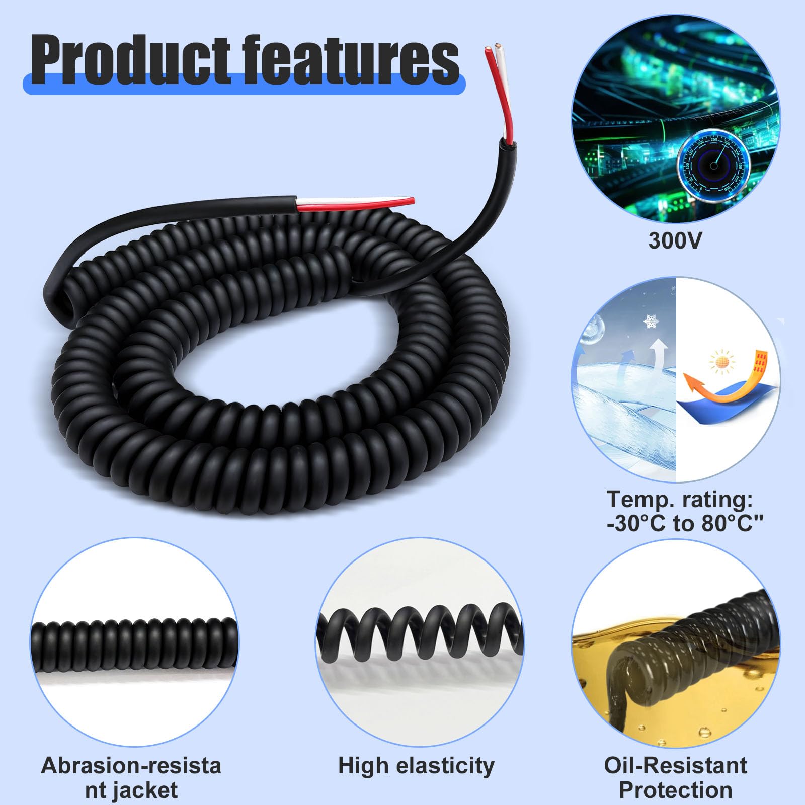 MIYOLO insulation-reinforced coil cord for secure connections
