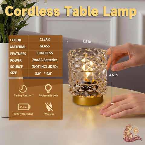 MJ PREMIER compact diamond texture lamp fits small shelves and desks.