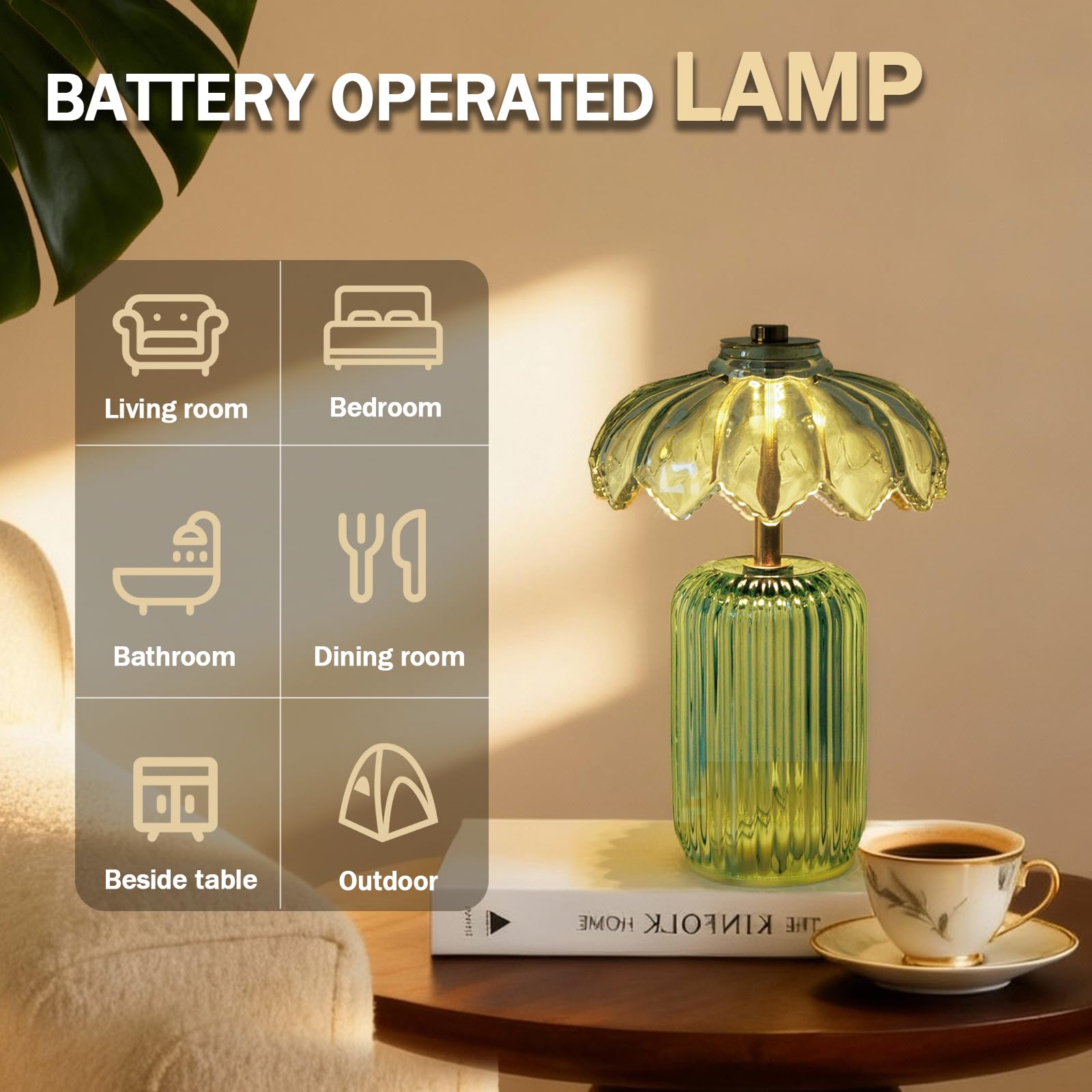 MJ PREMIER cordless lamp featuring an 8-LED panel for soft illumination