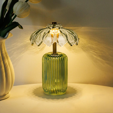 MJ PREMIER cordless lamp with crystal flower shade for cozy bedroom lighting