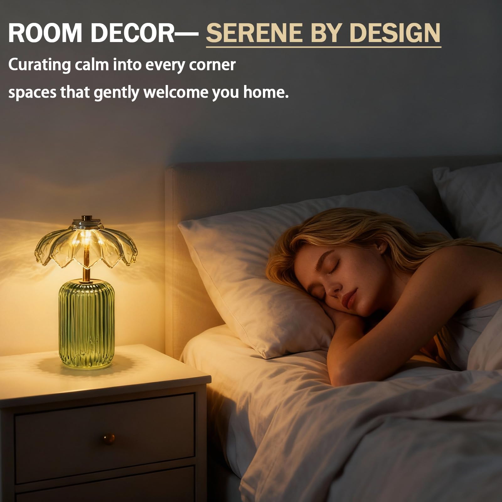 MJ PREMIER cordless lamp in green variant with crystal shade for ambient living room lighting