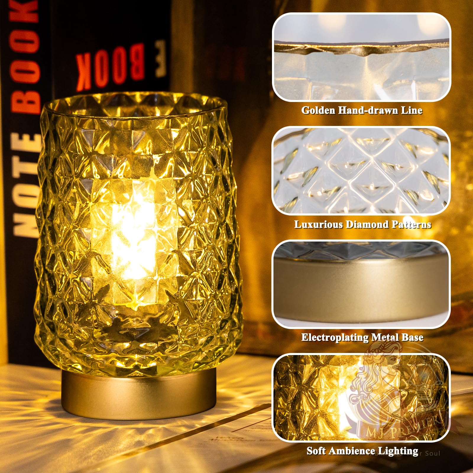 MJ Premier Cordless Lamp lattice glow offering warm, inviting ambience for any room