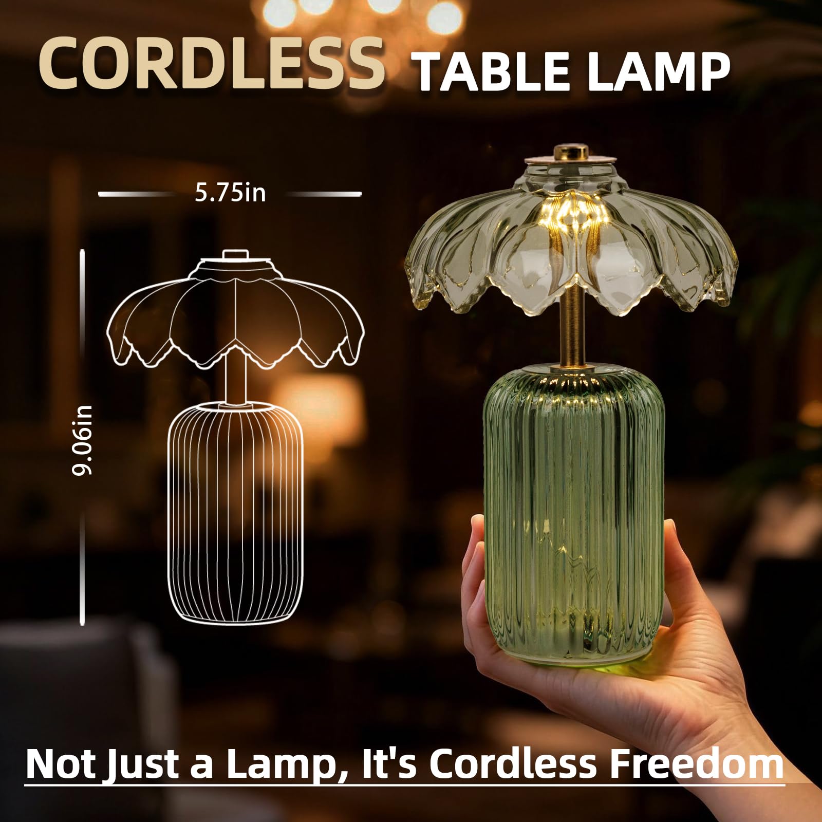 MJ PREMIER cordless lamp with a white stable base for desks and shelves