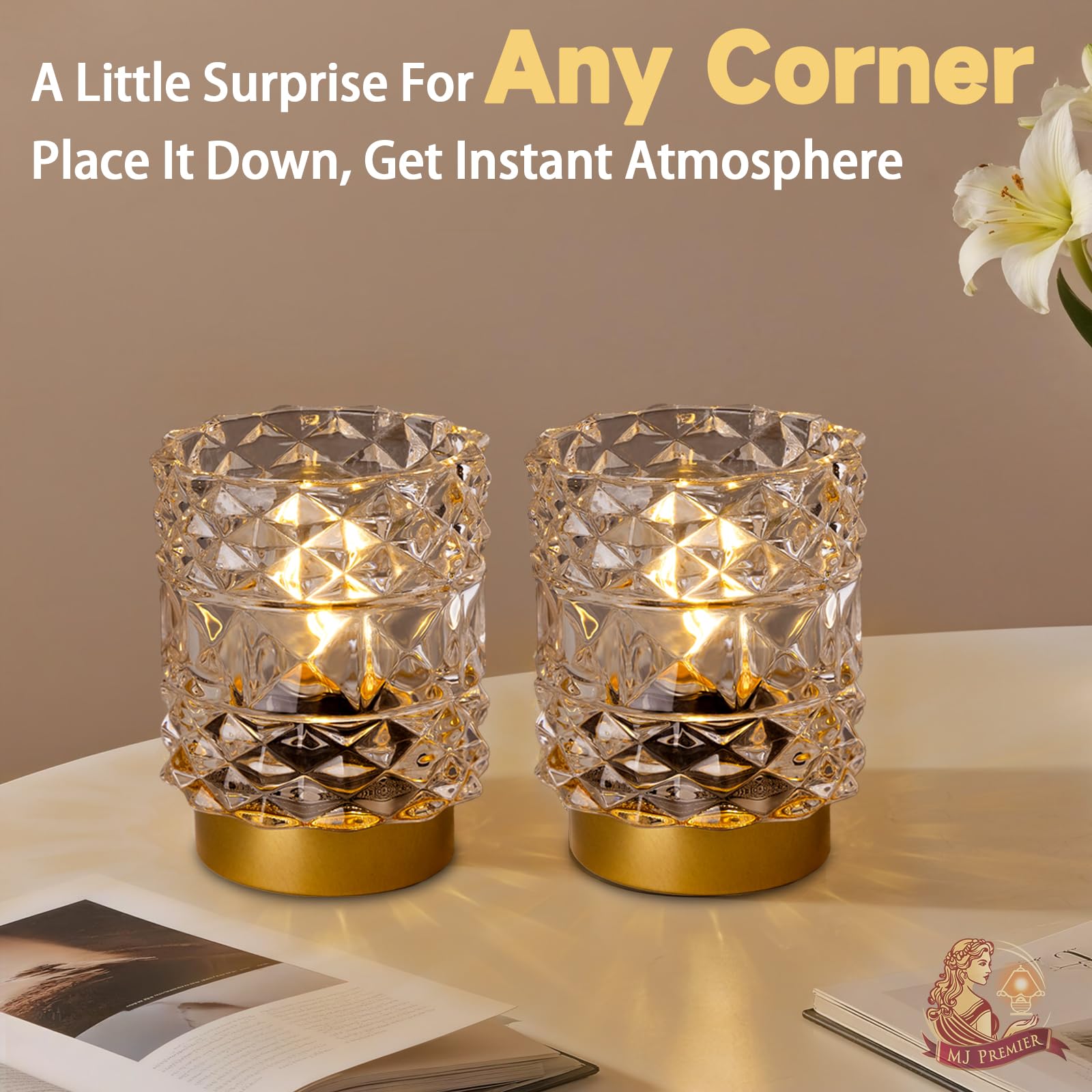MJ PREMIER cordless table lamp with timer provides convenient auto shutoff