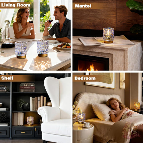 MJ PREMIER fireplace crystal lamp enhances cozy evenings with sparkle