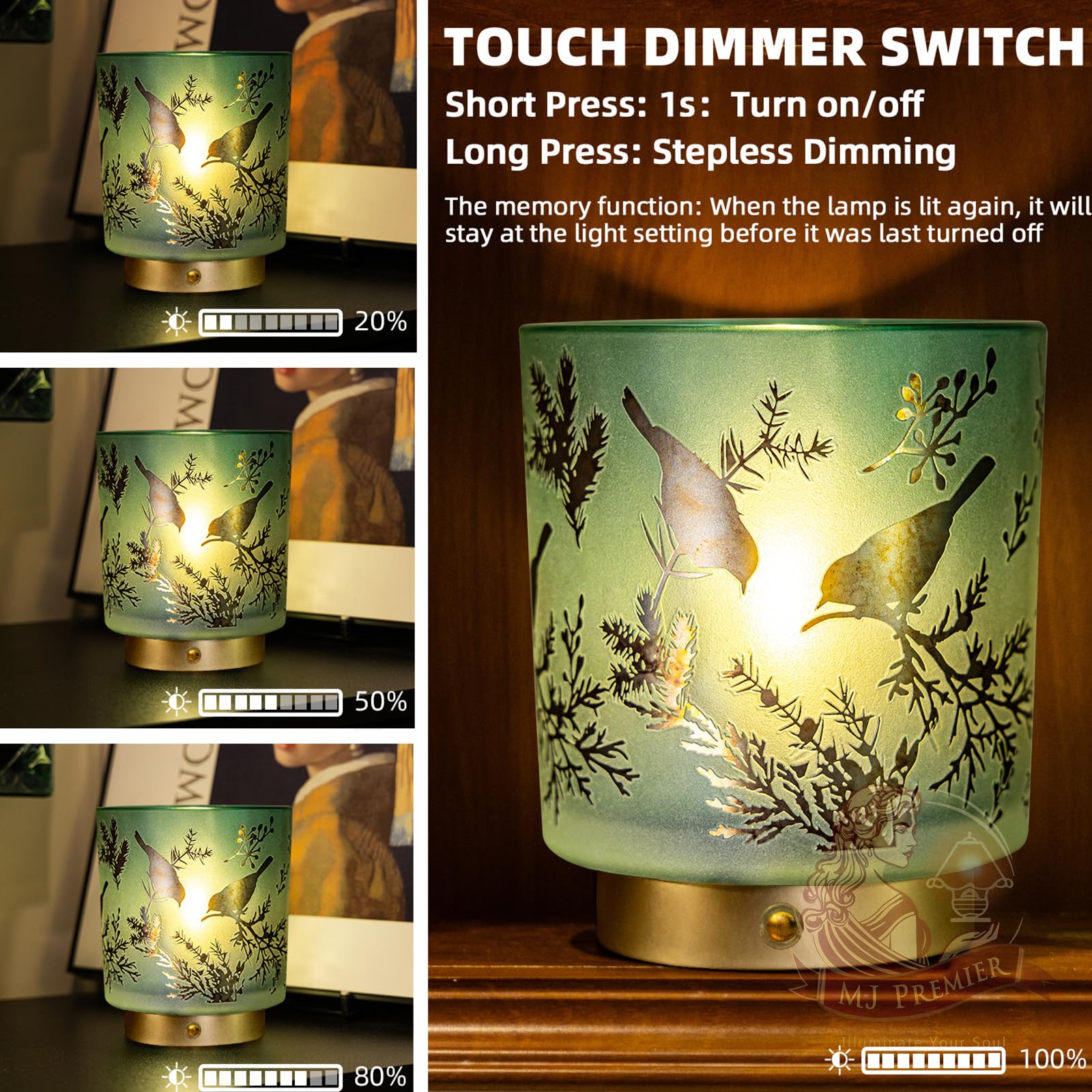 MJ PREMIER compact nightstand lamp adding subtle glow to small spaces