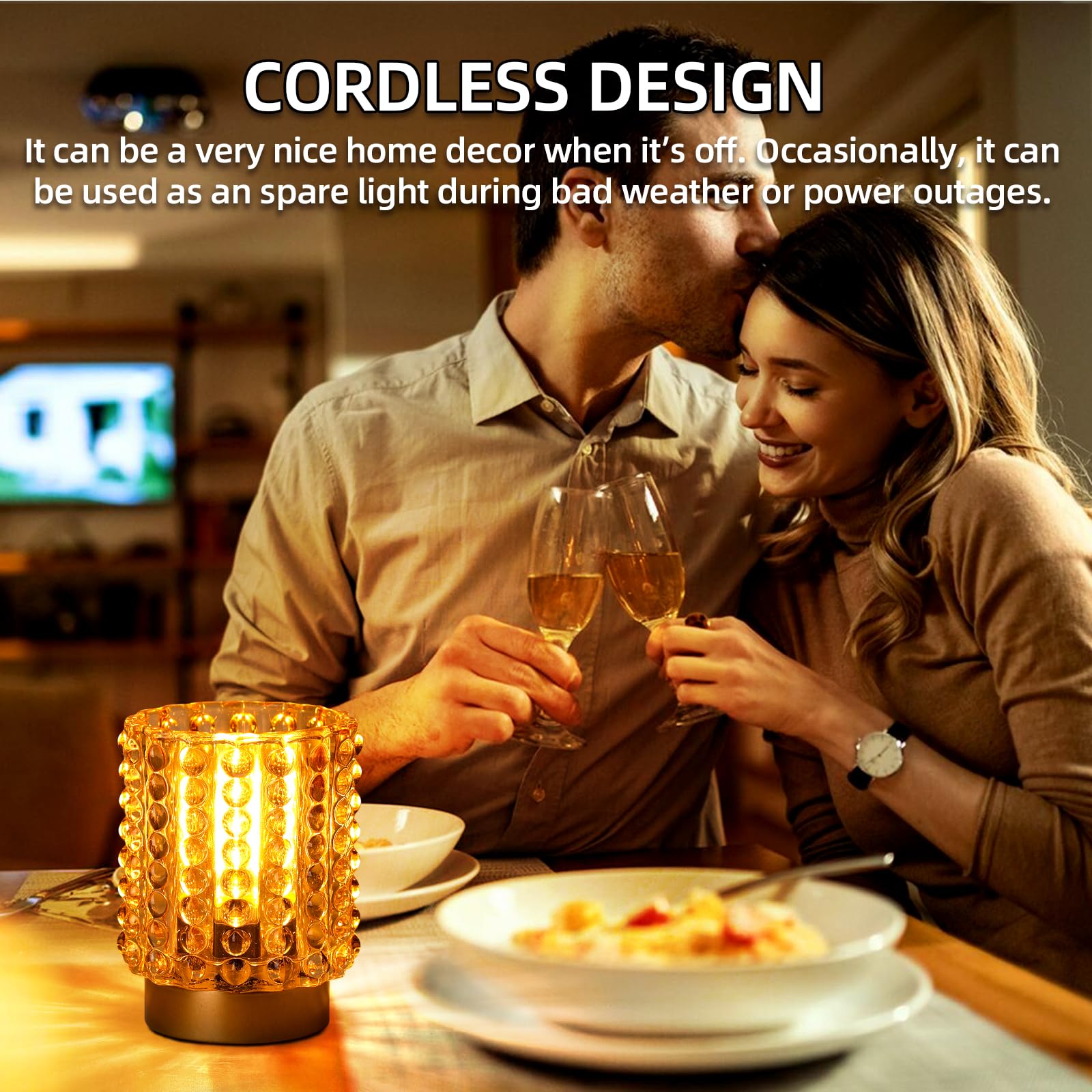 MJ PREMIER wireless table lamp yellow glow enhances desks and nightstands.