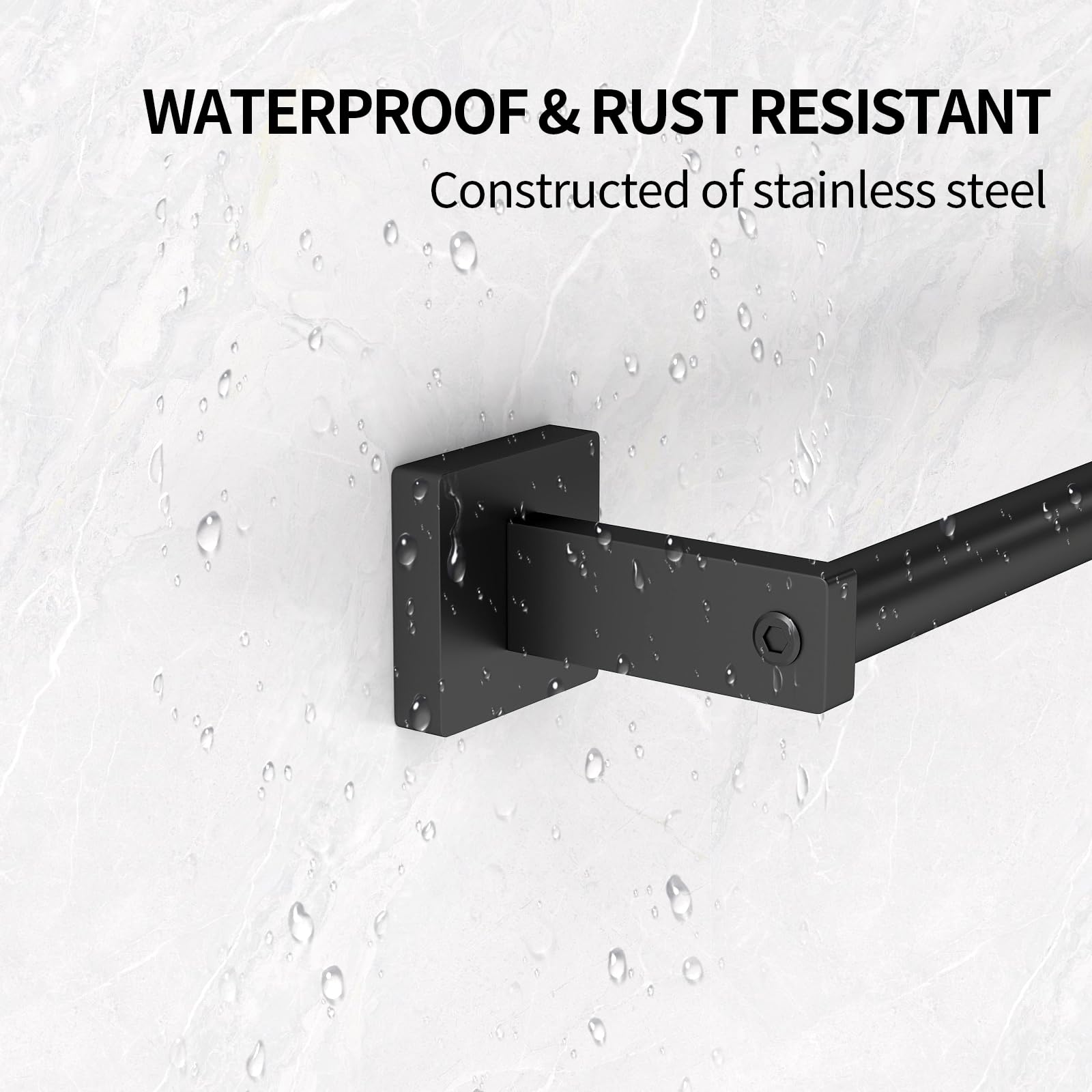 MKO towel bar's rust-resistant aluminum finish maintains look.