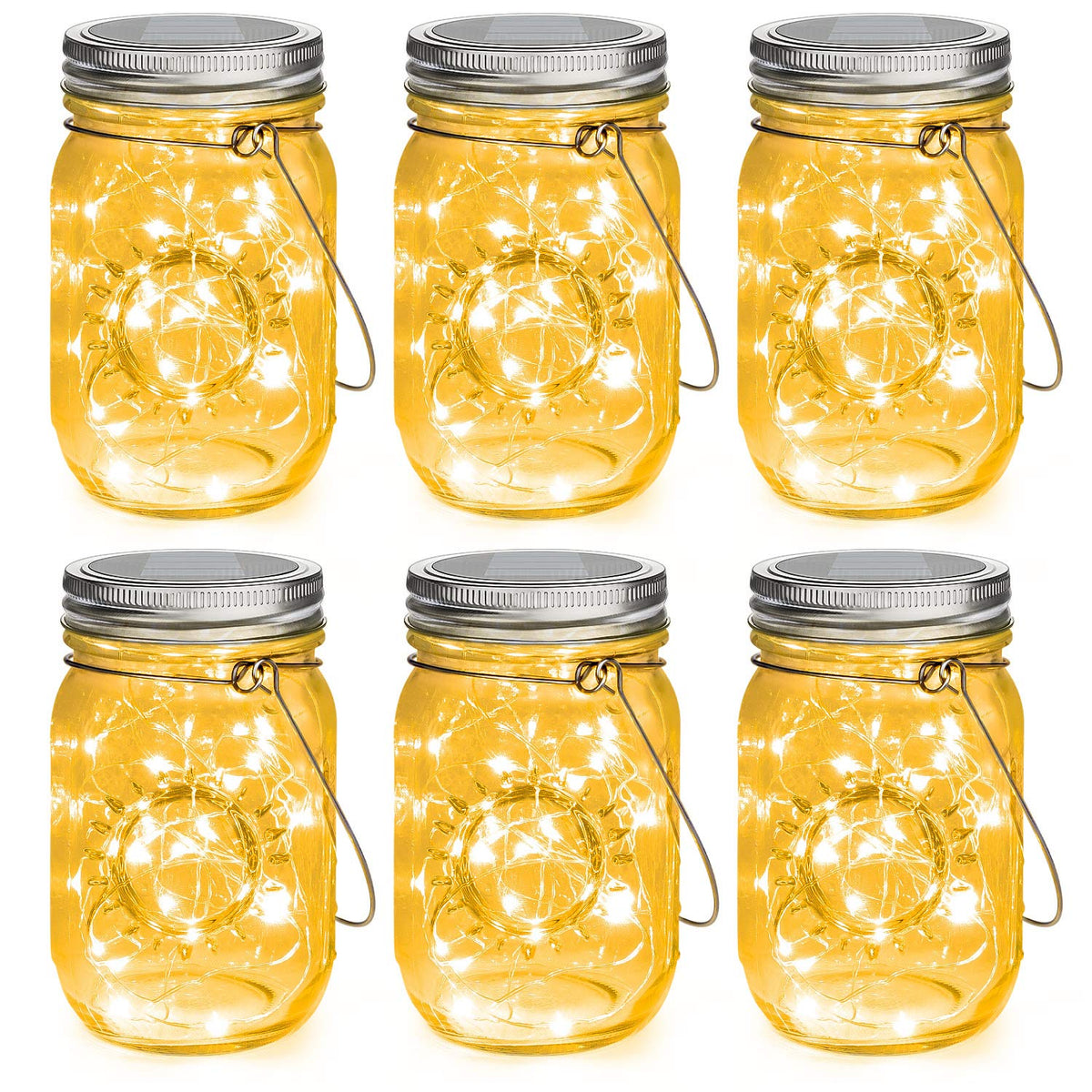 Mlambert Mason Jar Solar Lights 30 LEDs warm white close-up glow for outdoor evenings.