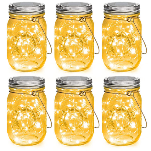 Mlambert Mason Jar Solar Lights 30 LEDs warm white close-up glow for outdoor evenings.