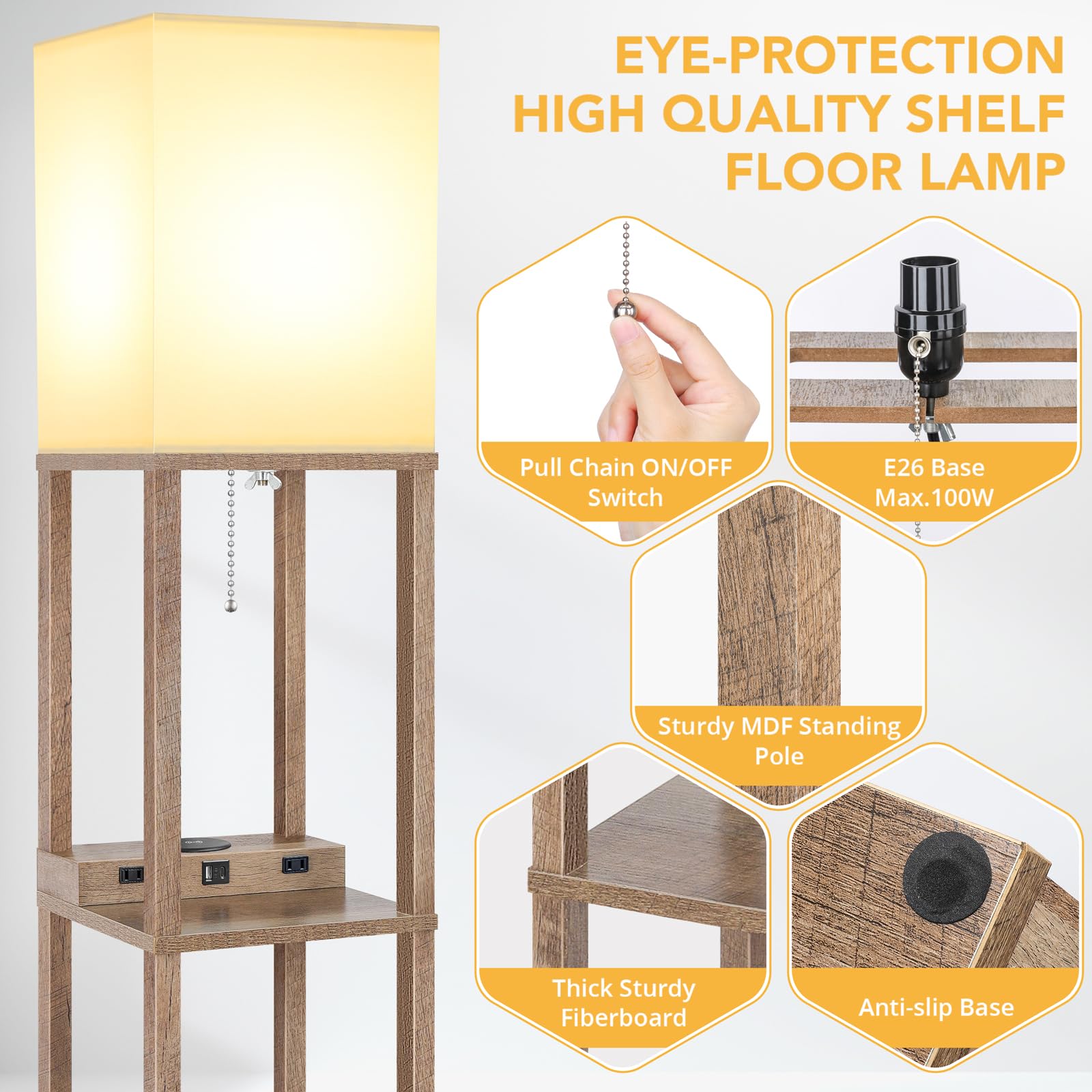 Mlambert three-tier shelf on floor lamp for organized storage