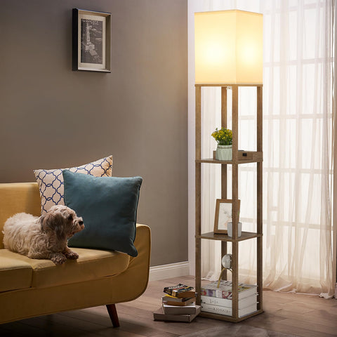Mlambert floor lamp with two outlets for nearby power needs