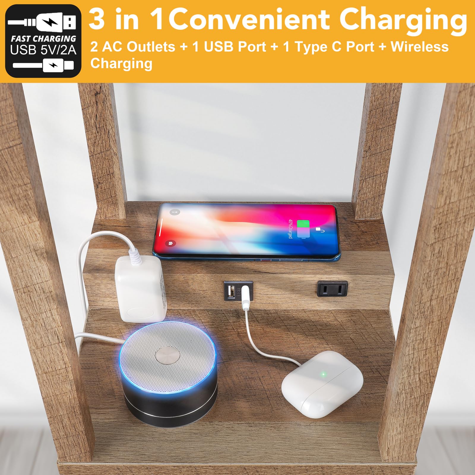 Mlambert lamp showing USB-C port for fast device charging