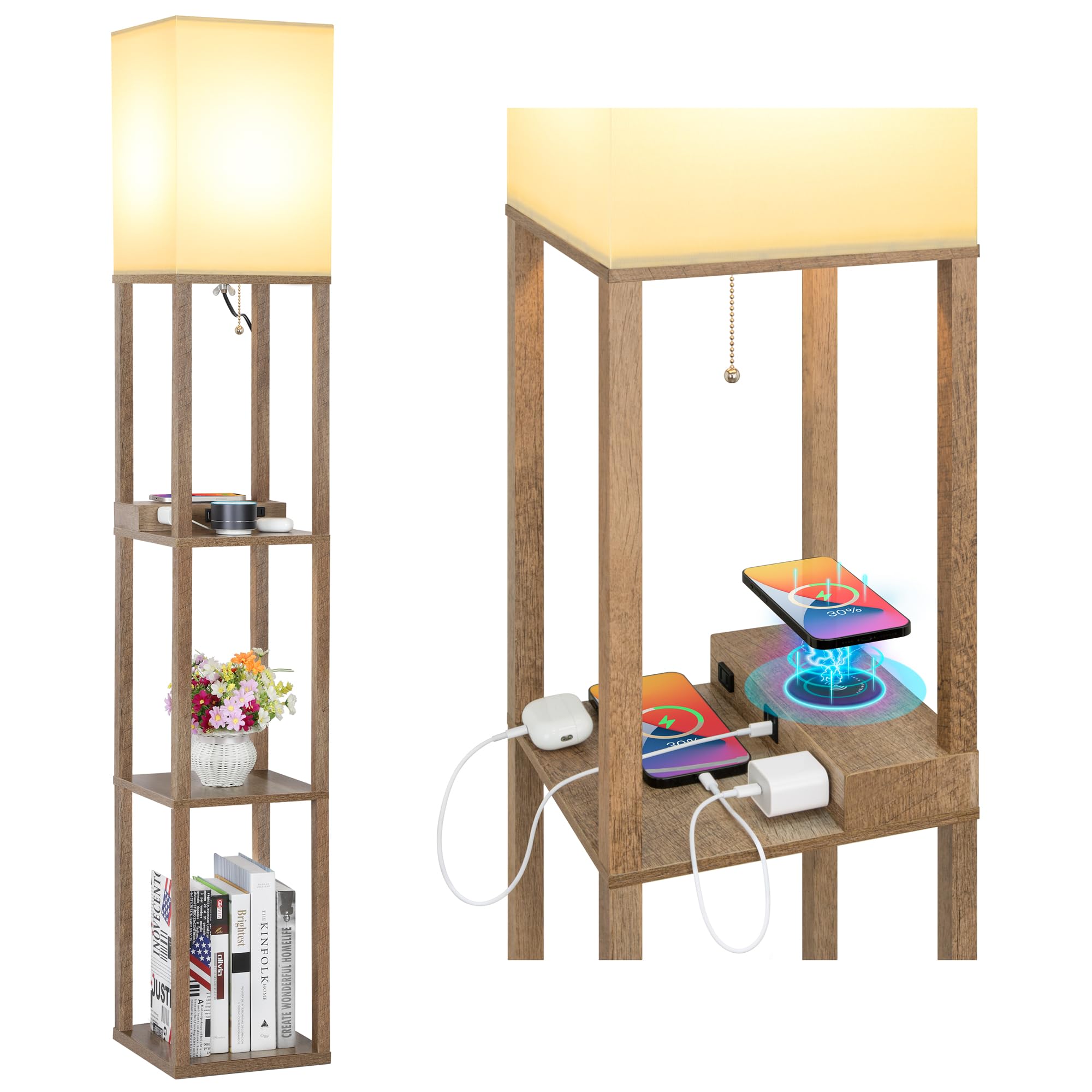 Mlambert modern shelf floor lamp with wireless charger for clutter-free charging