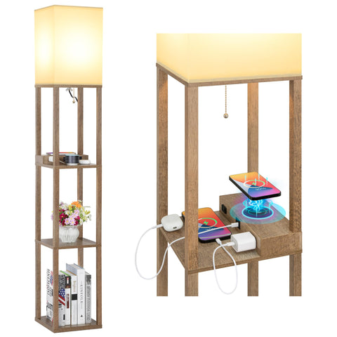 Mlambert modern shelf floor lamp with wireless charger for clutter-free charging
