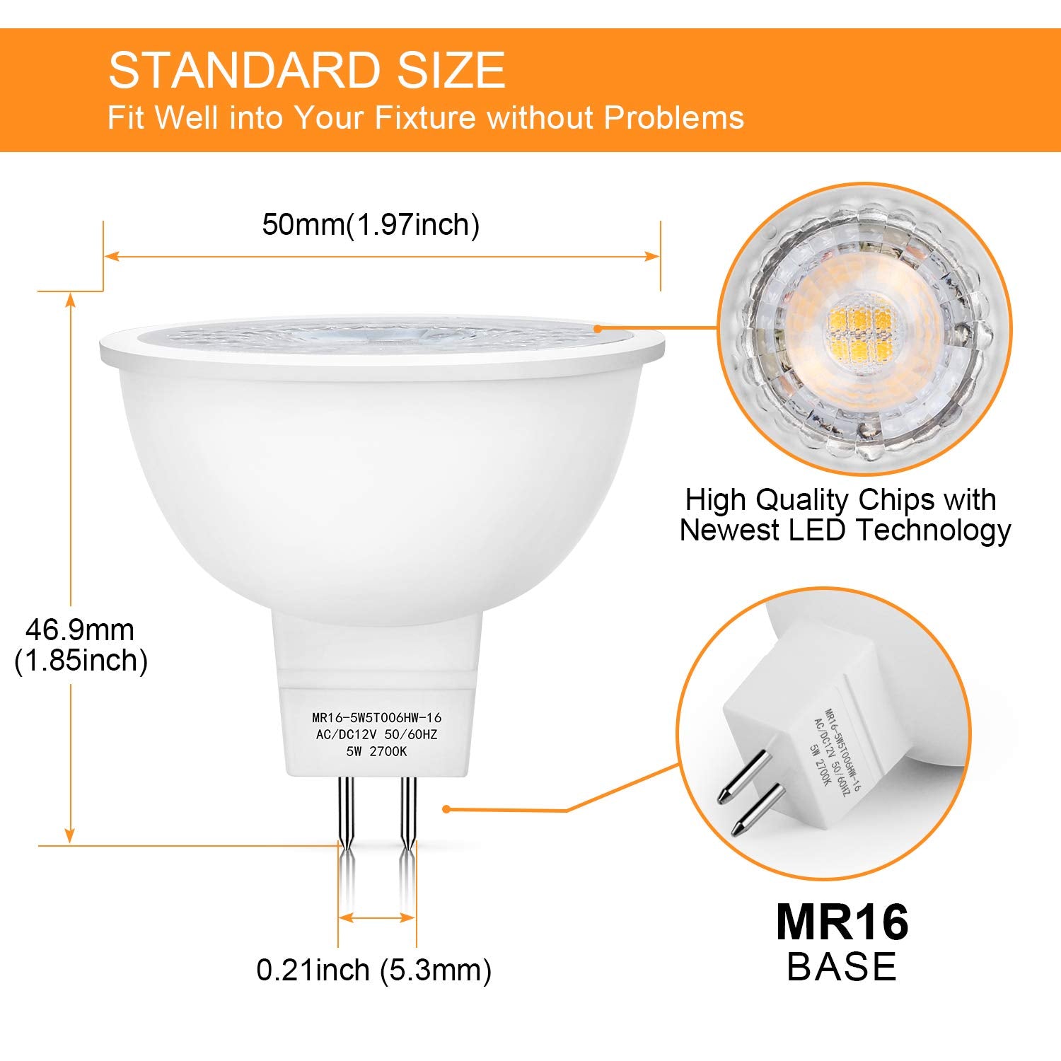 Mlambert MR16 LED bulb delivering 450 lumens for bright, natural illumination.