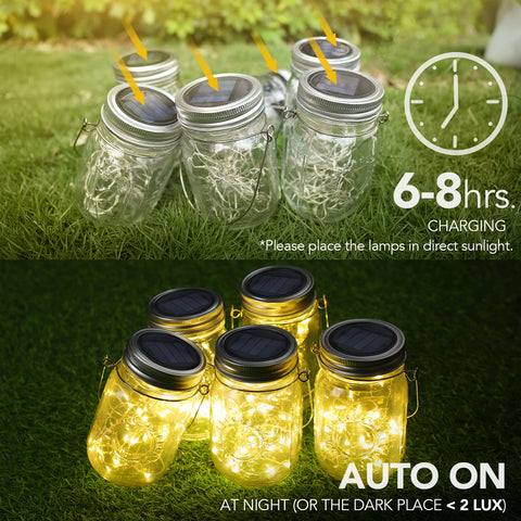 Mlambert Solar-powered jars charge in sun and light automatically after dark.